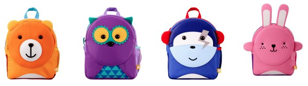 puku pals backpacks bear, owl, space monkey, and bunny
